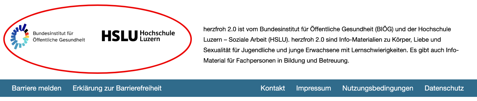Abbildung der Fuß-Zeile mit rot markiertem Bereich mit zwei Logos