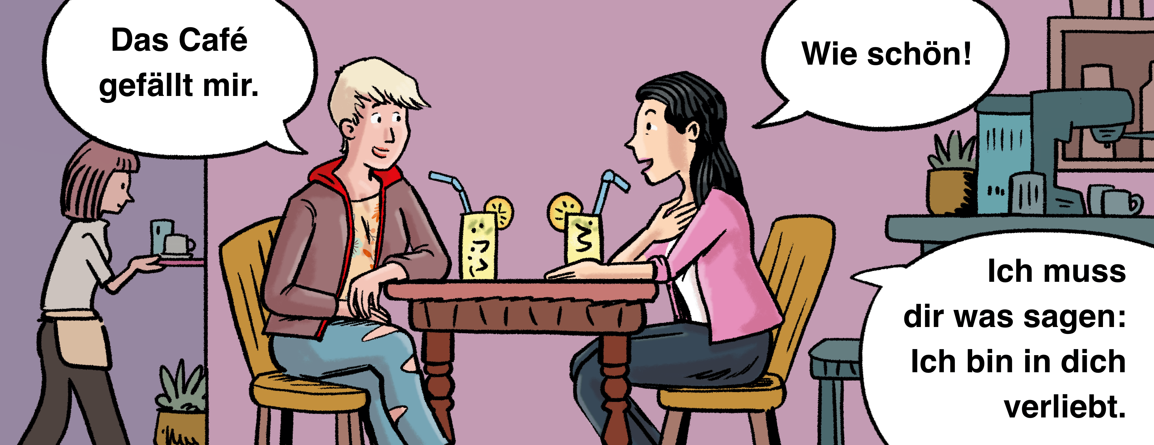 Illustration: Hanna und Tami sitzen in Tamis Lieblingscafé.