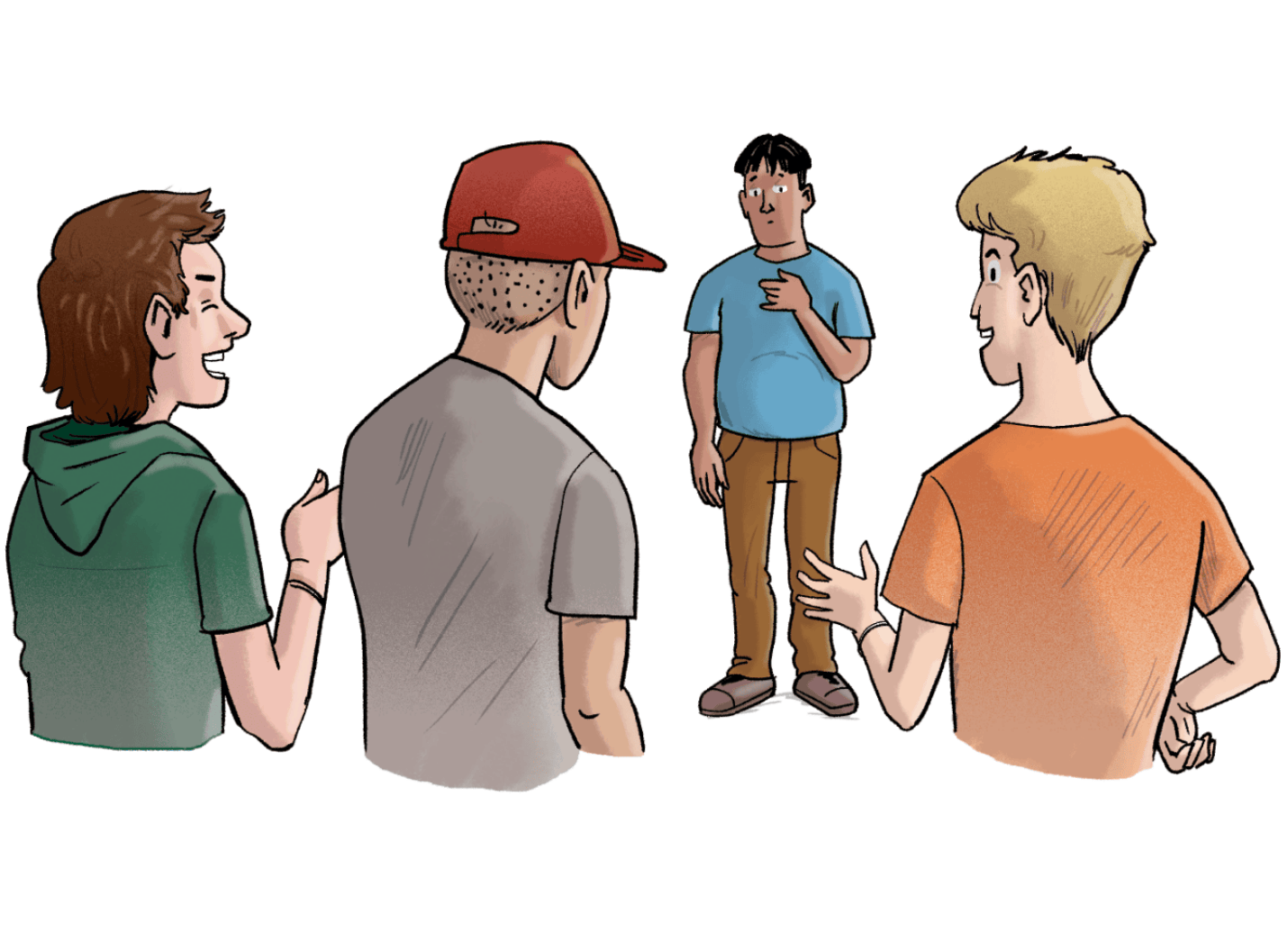 Illustration: Murat mit drei Jungen.