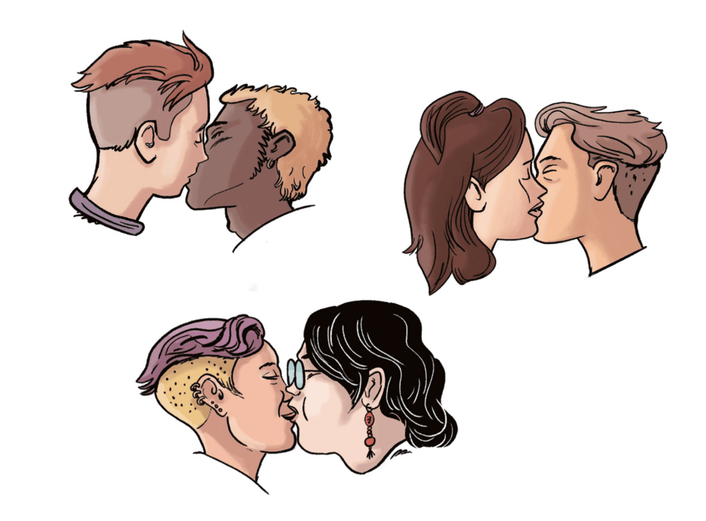 Illustration: Verschiedene Personen küssen sich