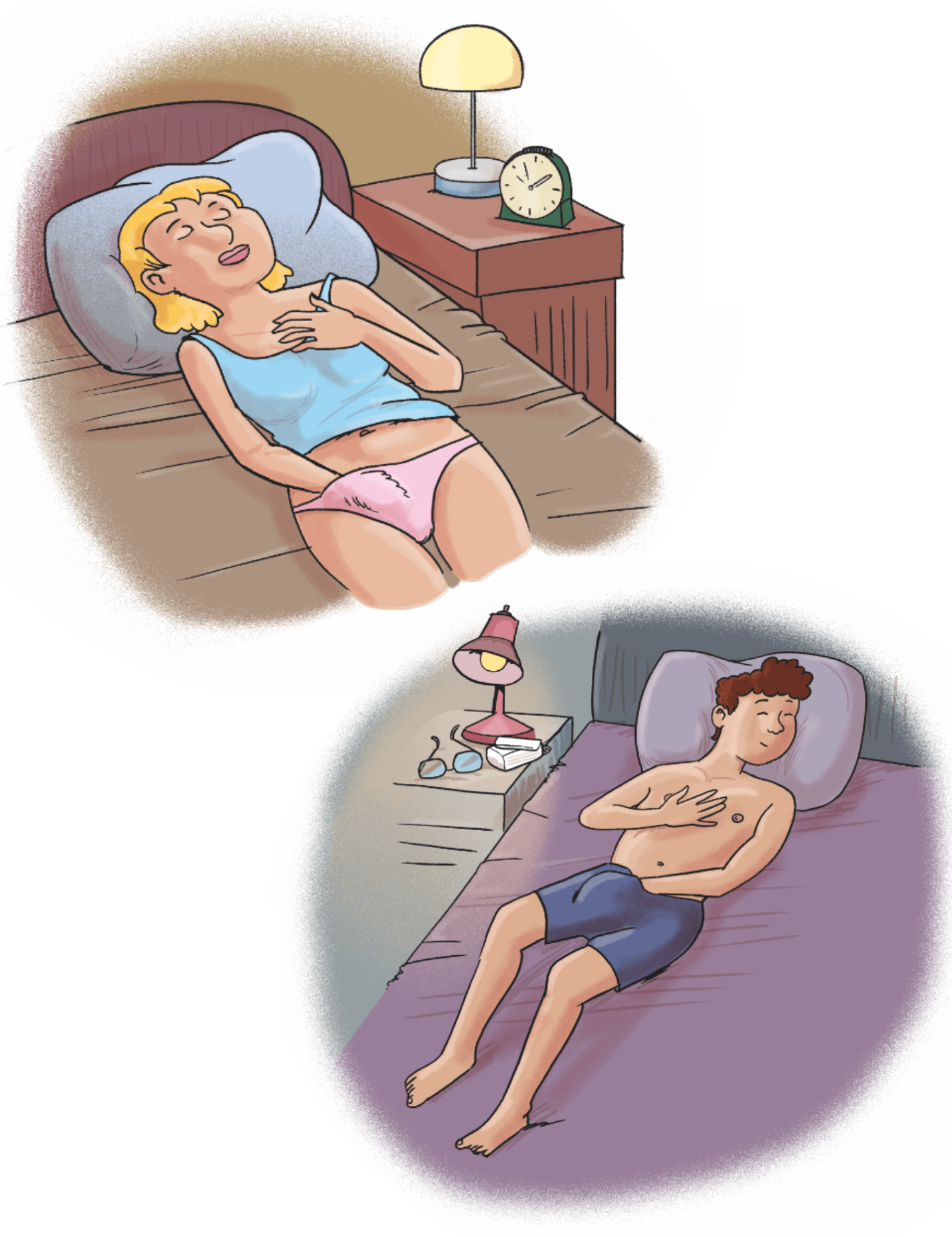 Illustration: Eine Frau und ein Mann bei der Selbstbefriedigung