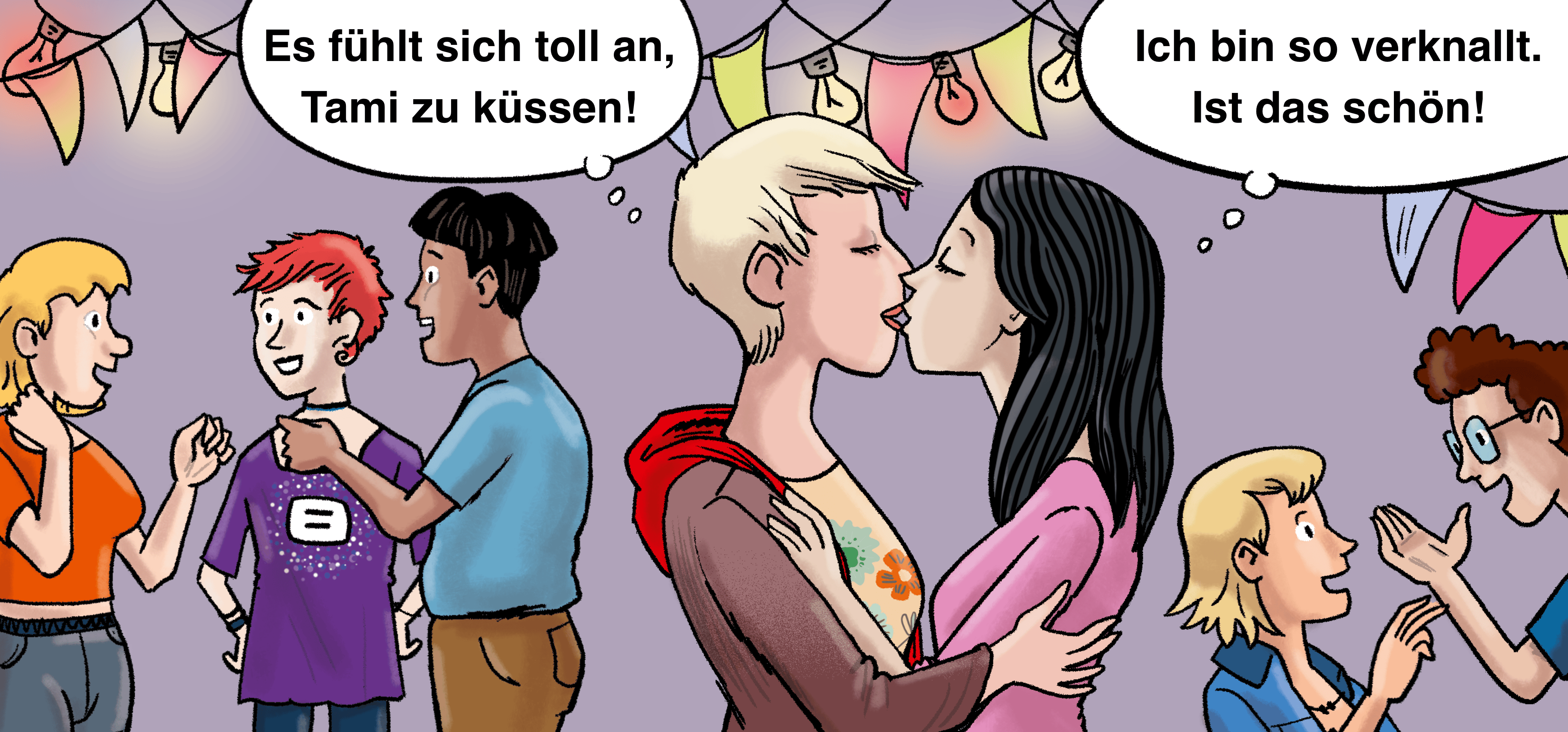 Illustration: Hanna und Tami küssen sich.